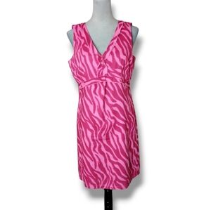 Vintage Richard Malcolm Linen Dress 12P | Pink Zebra Print Y2K Bold Retro